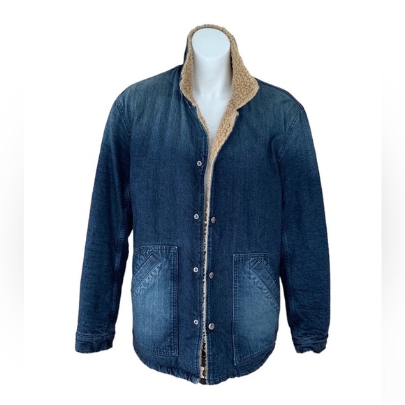 Simon Miller Japan Faded Denim Reversible Sherpa Fleece Coat 3, size L - Picture 1 of 16